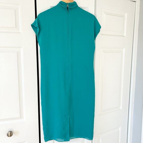 Patra Teal High Neck Shoulder Pad Midi Dress Women’s Size 8 EUC - Picture 3 of 7